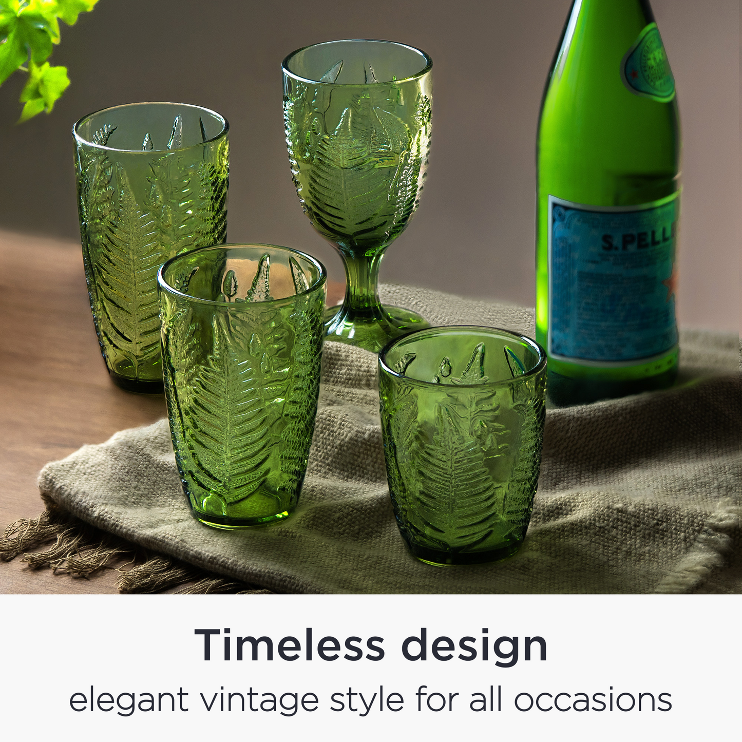 QELVIO Set of 8 Vintage Green 10 oz Drinking Glasses – Handblown Glassware Set