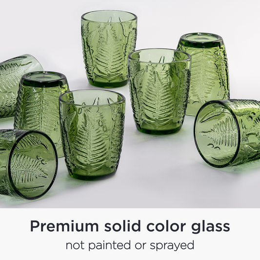QELVIO Set of 8 Vintage Green 10 oz Drinking Glasses – Handblown Glassware Set
