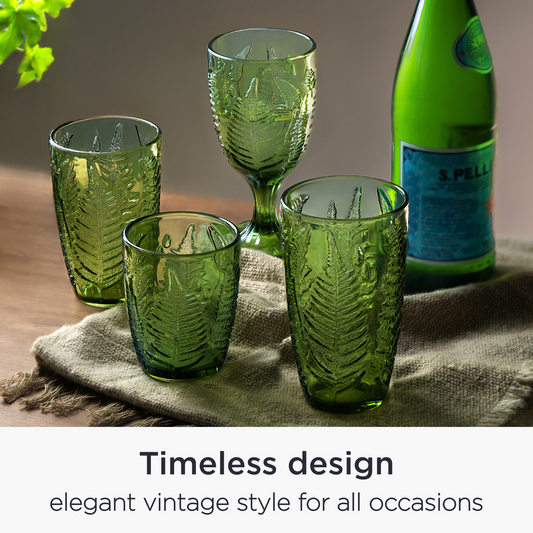 QELVIO Hand-blown Green Glassware – 16 oz Drinking Glasses Set of 4