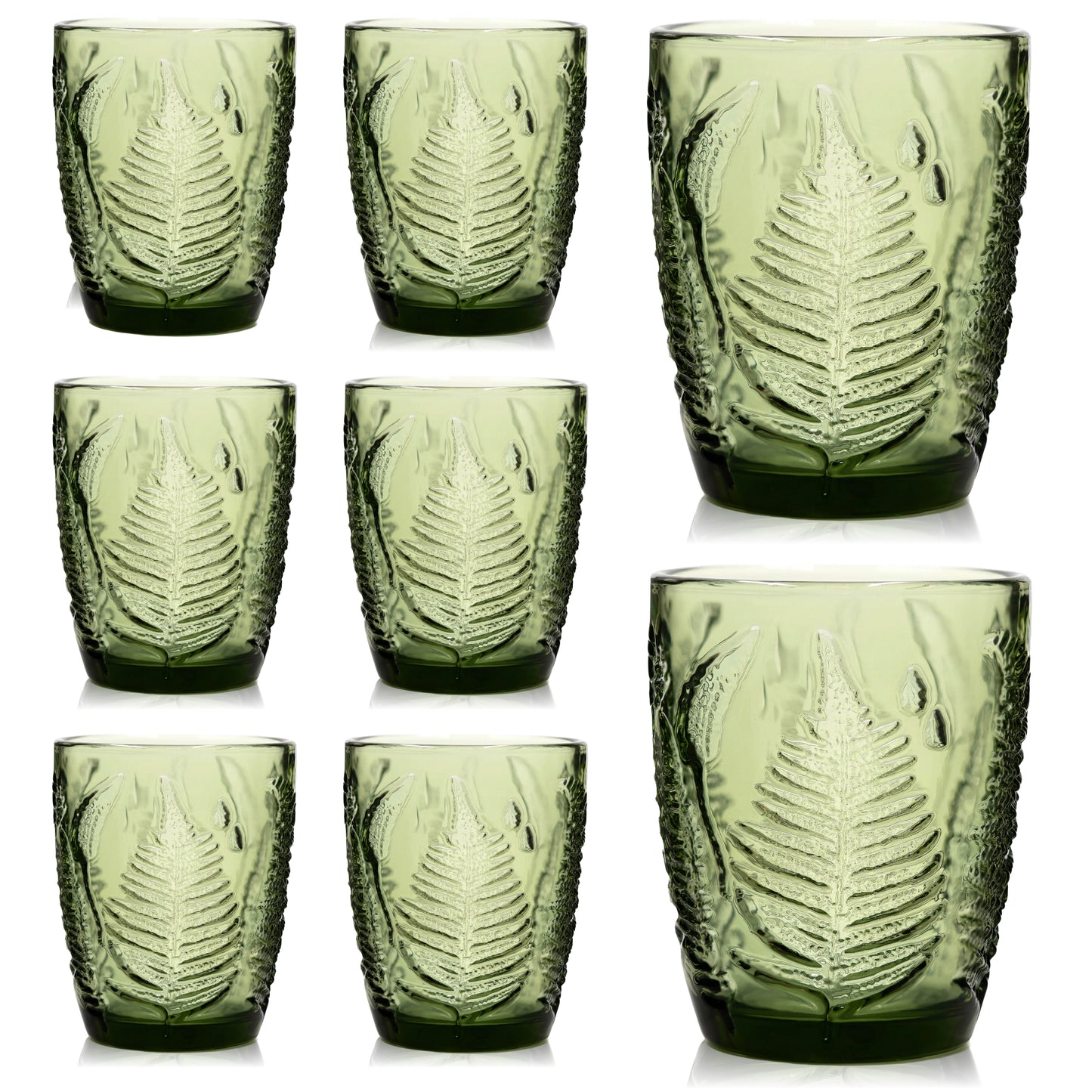 QELVIO Set of 8 Vintage Green 10 oz Drinking Glasses – Handblown Glassware Set