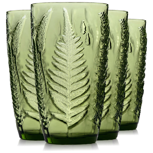 QELVIO Hand-blown Green Glassware – 16 oz Drinking Glasses Set of 4