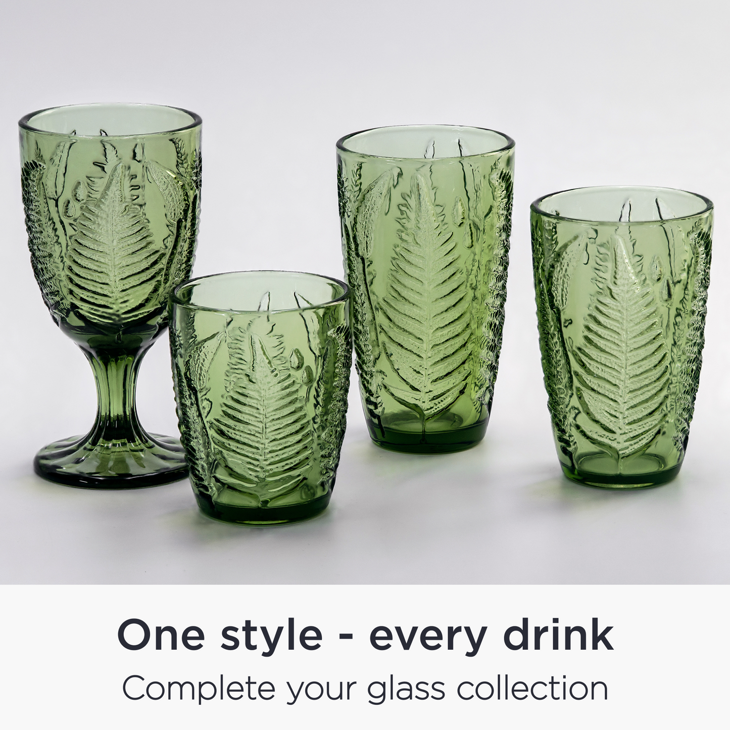 QELVIO Green Vintage Drinking Glasses – Set of 4 Hand-Blown 12 oz Tumblers